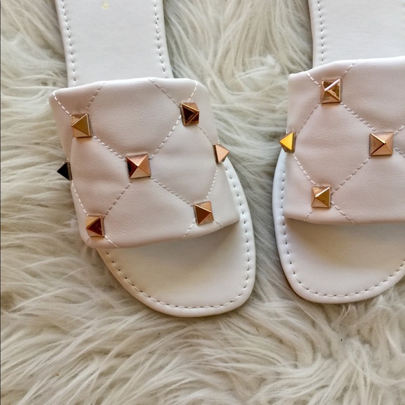 Spiked White Quilted Square Toe Sandals - Picture 12 of 16